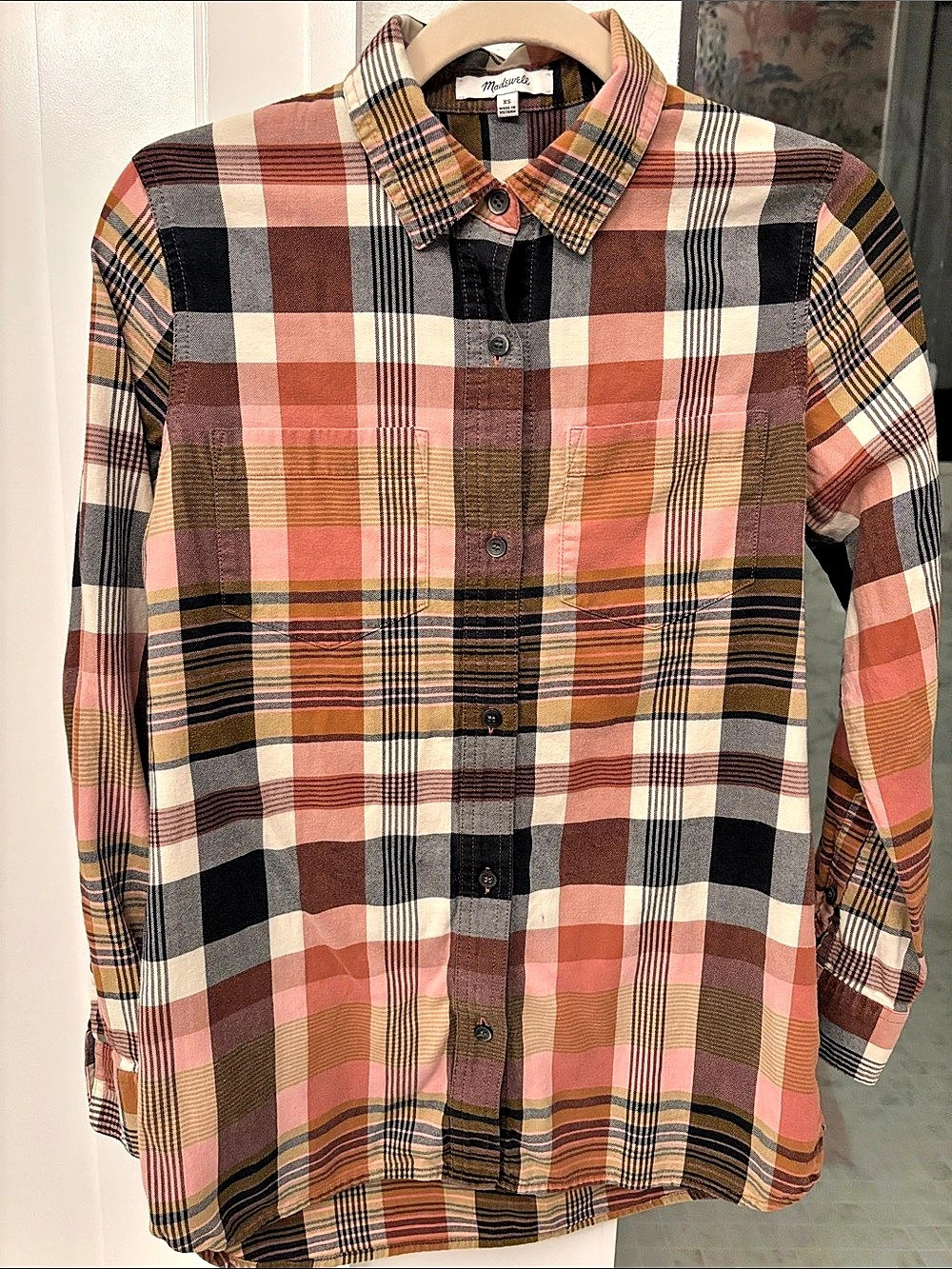 Madewell Flannel Sunday Shirt in Pink Plaid Button Down XS